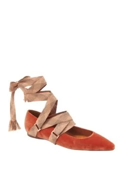 ULLA JOHNSON Arlo Ribbon Ballet Flat - Redwood -fashion store FA231017 RIBBON BALLET AMBER VELVET b r UPDATE