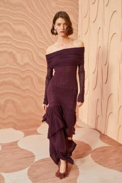 ULLA JOHNSON Ambrosia Dress - Mahogany -fashion store ULLA JOHNSON Ambrosia Dress MAHOGANY 01 MAIN