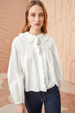 ULLA JOHNSON Dolores Blouse - Pristine -fashion store ULLA JOHNSON Dolores Blouse PRISTINE 0005