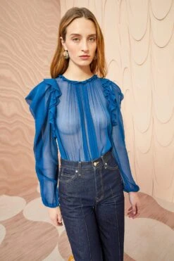 ULLA JOHNSON Elvia Blouse - Sapphire -fashion store ULLA JOHNSON Elvia Blouse SAPPHIRE 05
