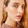 ULLA JOHNSON Hammered Chain Flower Stud - Tiger's Eye