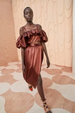 ULLA JOHNSON Maxine Skirt - Mahogany -fashion store ULLA JOHNSON Maxine Skirt MAHOGANY 0175