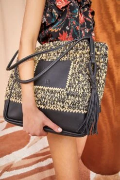 fashion store 30 fashion store -fashion store ULLA JOHNSON Maya Raffia Tote Noir Melange 0011