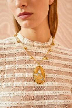 ULLA JOHNSON Hammered Chain Organic Stone Pendant - Maligano Jasper