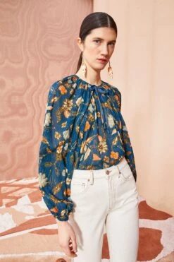 ULLA JOHNSON Pauline Blouse - Moonlight Floral -fashion store ULLA JOHNSON Pauline Blouse MOONLIGHT FLORAL 03