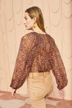 ULLA JOHNSON Pauline Blouse - Pomegranate -fashion store ULLA JOHNSON Pauline Blouse POMEGRANATE 04