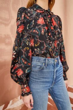 ULLA JOHNSON Philipa Blouse - Obsidian -fashion store ULLA JOHNSON Philipa Blouse OBSIDIAN 0060