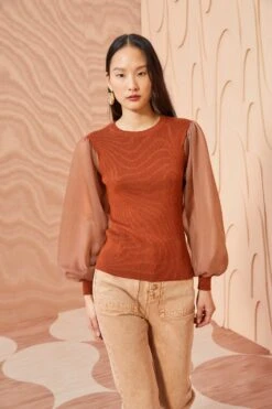 ULLA JOHNSON Sabrina Pullover - Redwood -fashion store ULLA JOHNSON Sabrina Pullover REDWOOD 0006