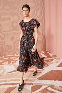 ULLA JOHNSON Skye Dress - Obsidian -fashion store ULLA JOHNSON Skye Dress OBSIDIAN 0154